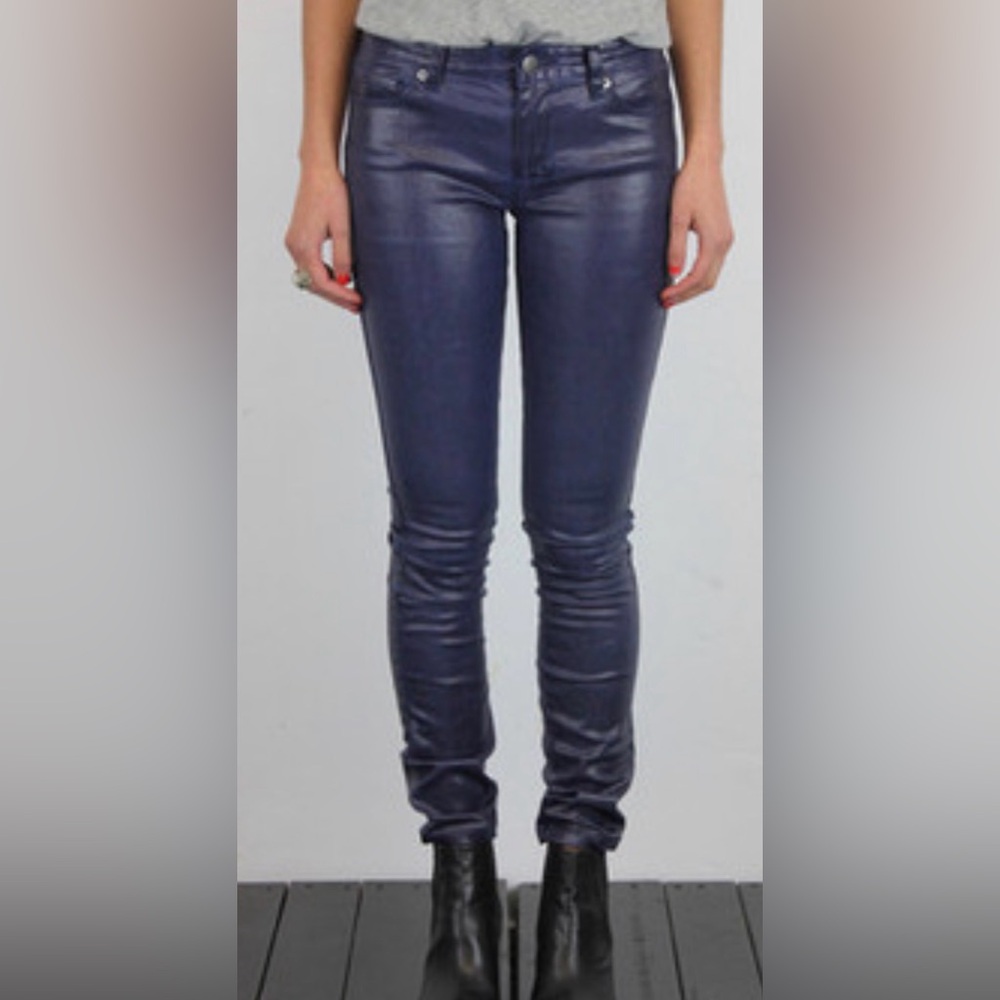Ksubi Skinny Pins midnight Metallica jeans 26 Dark Blue Faux Leather NICE!